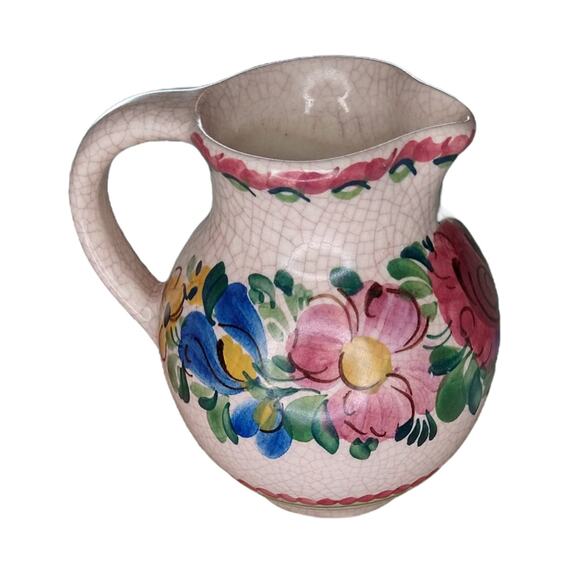 Syrup Jug GMUNDNER KERAMIK Austria Hand Painted Flowers Milk Pitcher - Picture 3 of 7